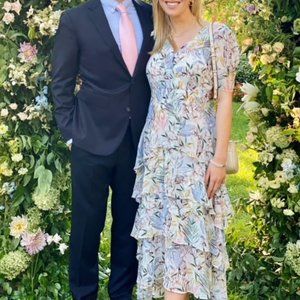 MAJE Floral Tiered Ruffle Midi Dress